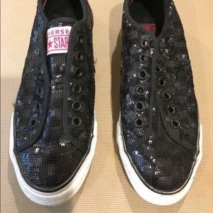 Black Sequin Converse Sneakers - VGUC Size 6.5